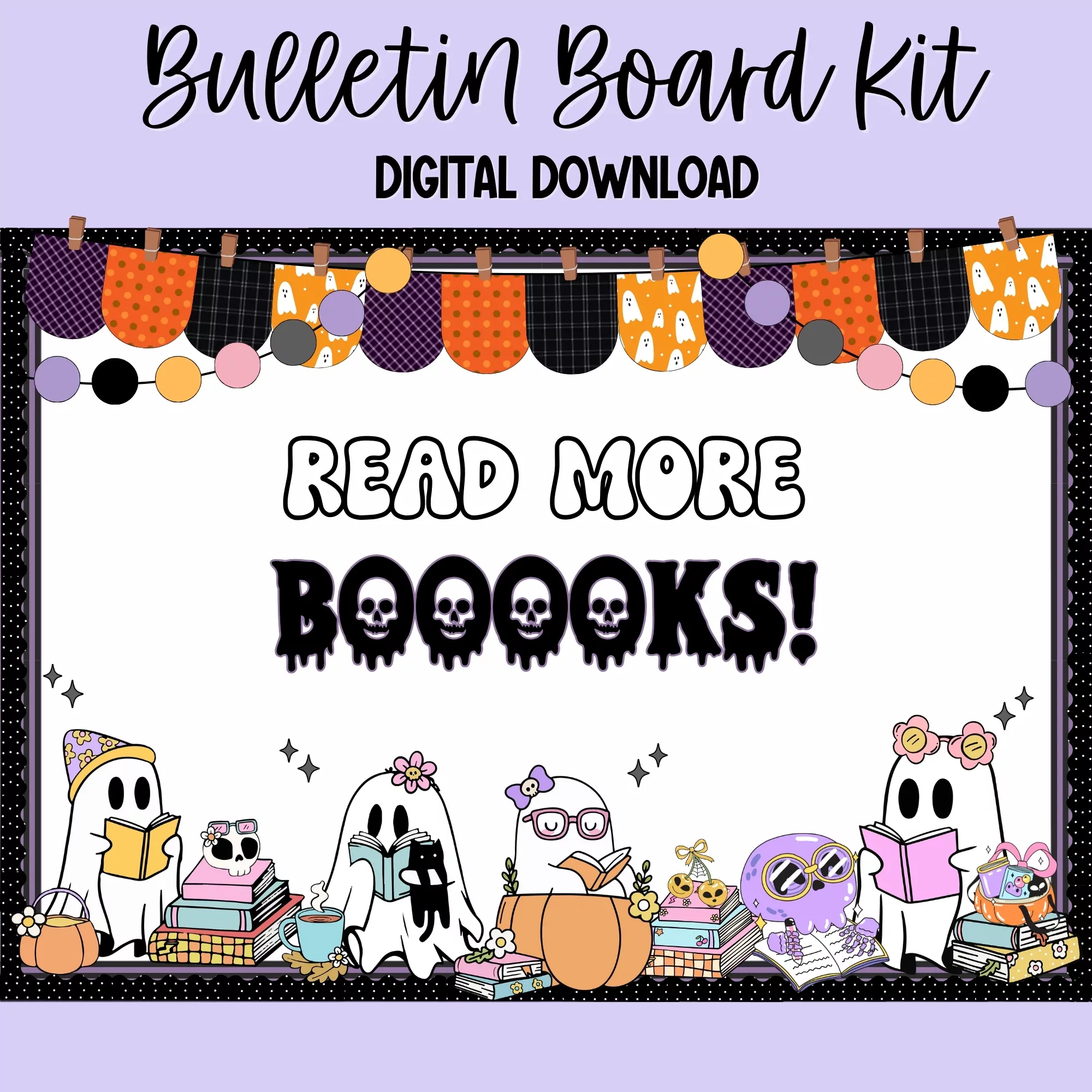 Read More “Boooks” Halloween Bulletin Board | Cute Ghost Reading Decor