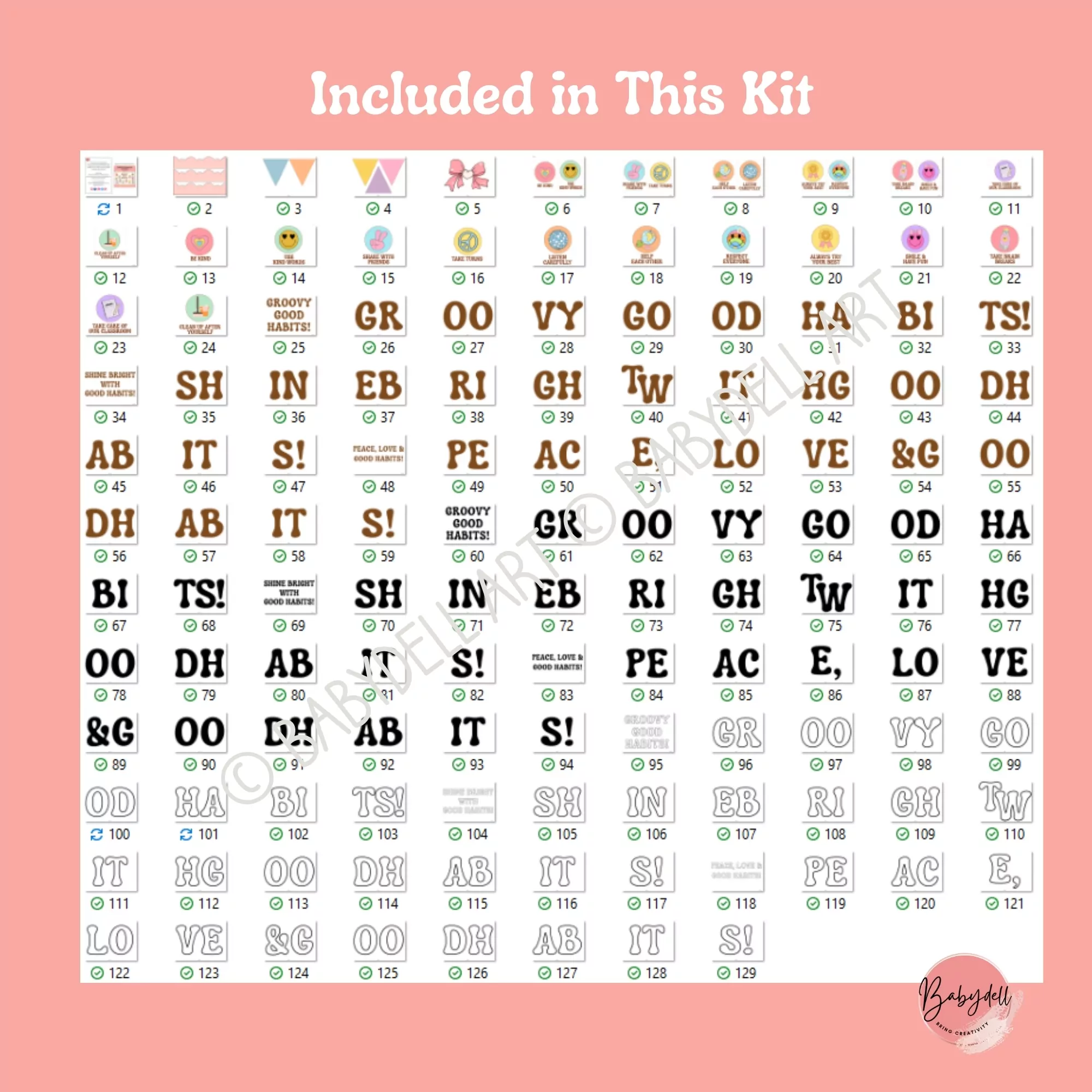 Colorful Groovy Good Habits Bulletin Board Kit for classroom decor.