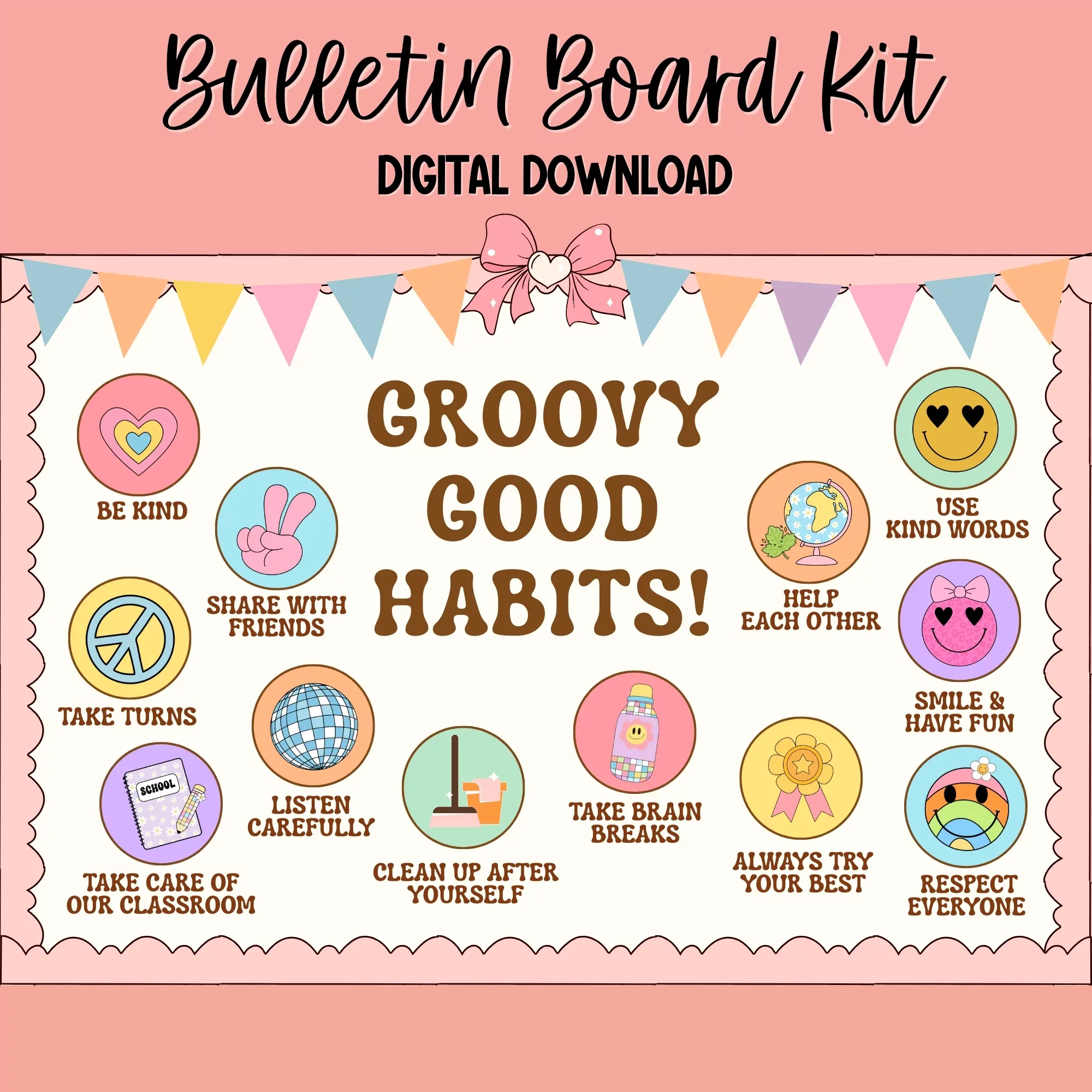 Groovy Good Habits Bulletin Board Kit | Retro Classroom Decor
