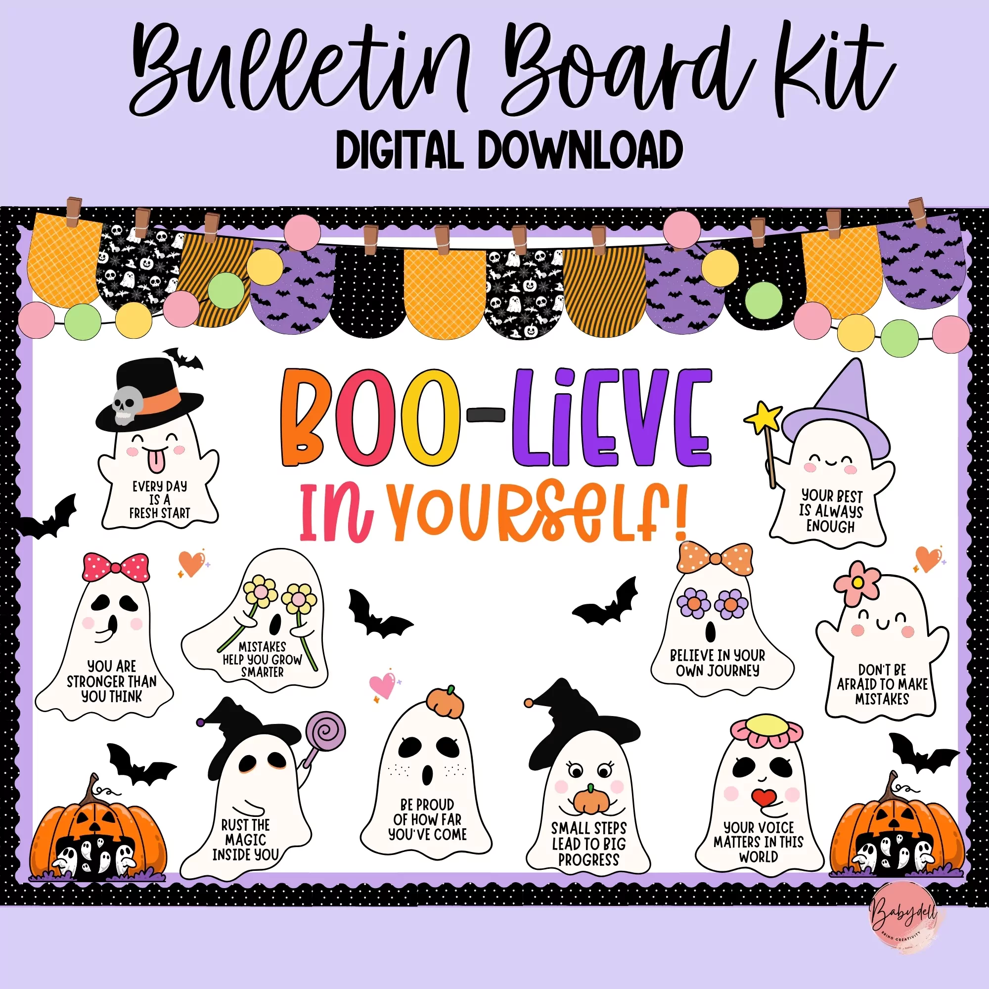 Halloween-themed bulletin board kit promoting a growth mindset for classrooms.