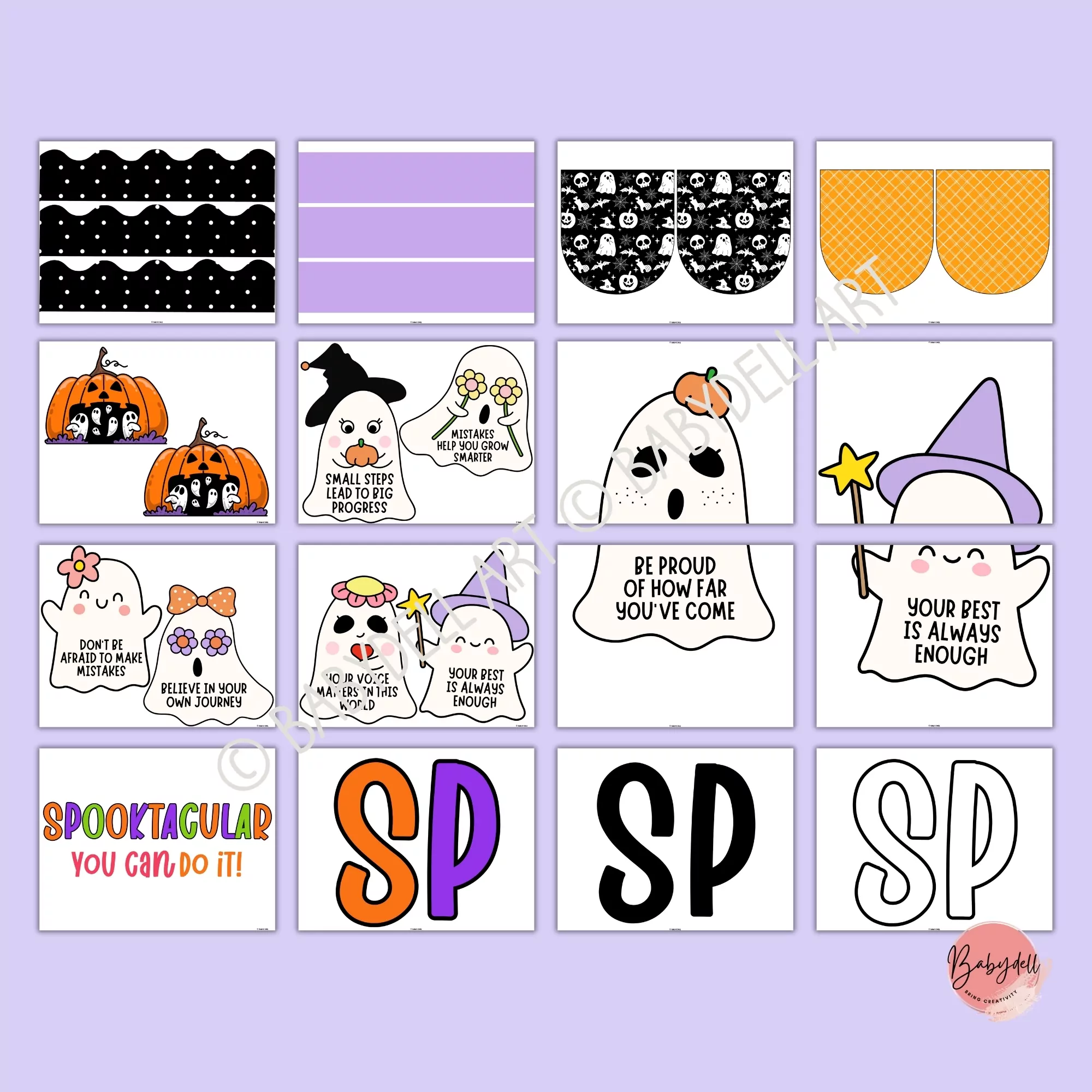 Halloween-themed bulletin board decor kit promoting growth mindset for classrooms.