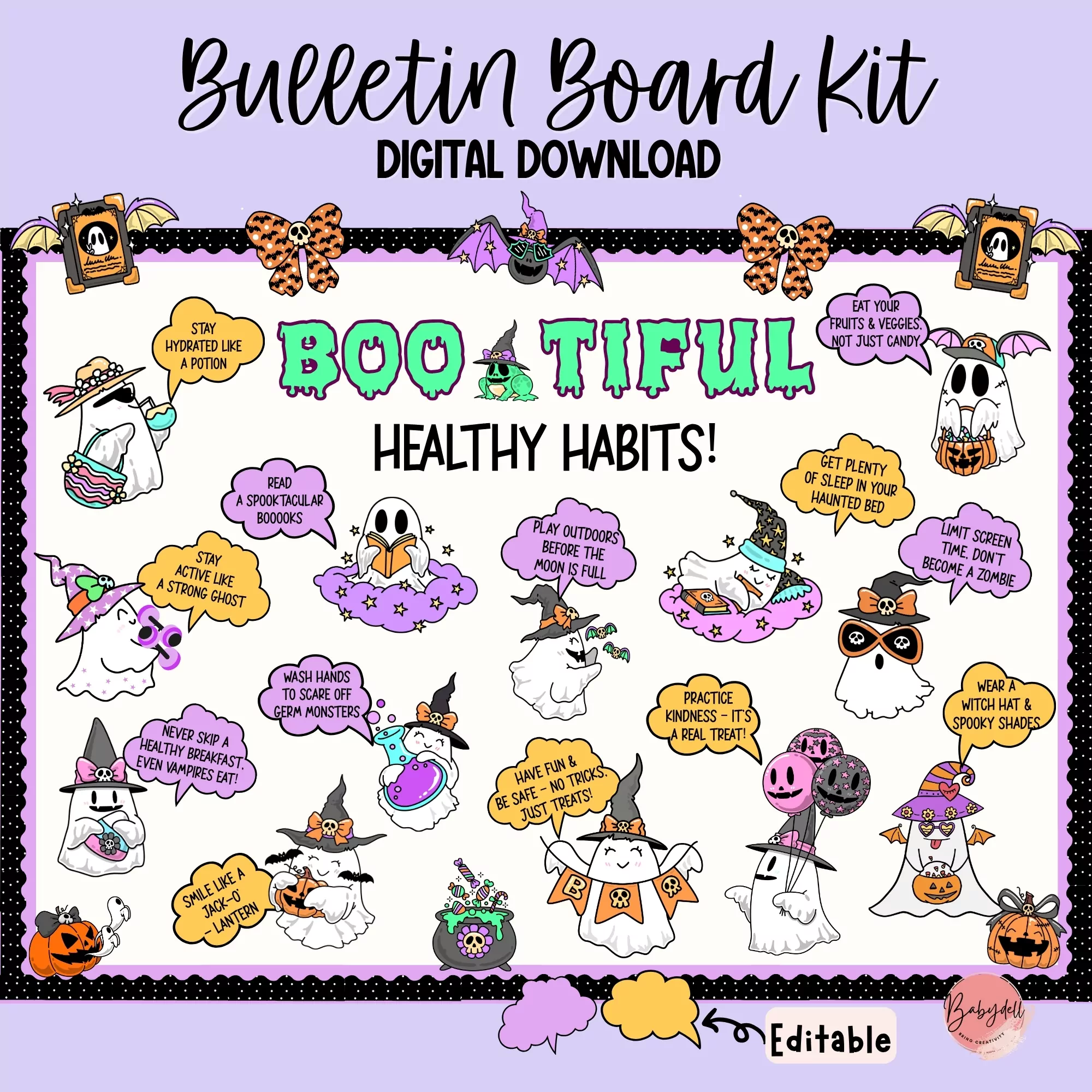 Spooktacular Healthy Habits Halloween Bulletin Board | Editable Classroom Health Decor