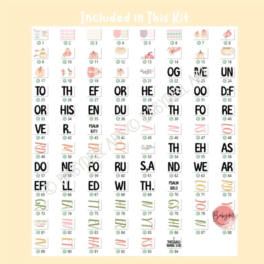 Colorful bulletin board kit featuring pastel pumpkins and uplifting Bible verses for Sunday School decor.