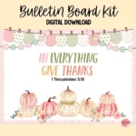 Colorful pastel pumpkin bulletin board kit featuring Bible verses for Sunday School decoration.
