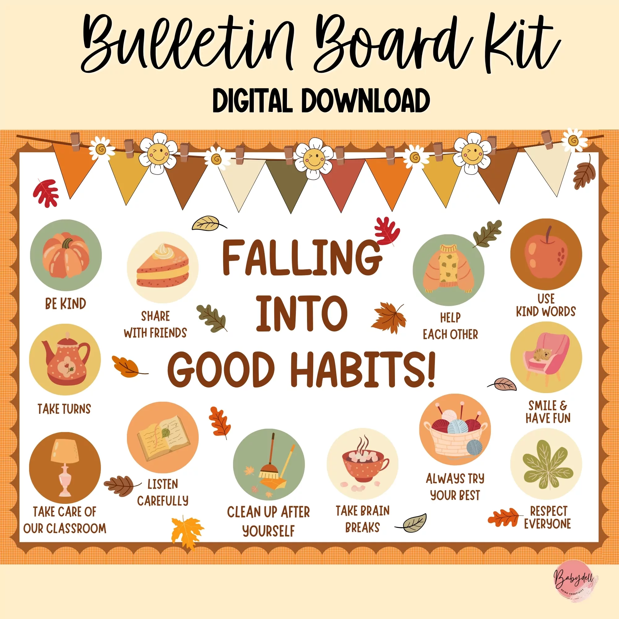 Build a Happy Classroom with This Cozy Fall Habits Bulletin Board.