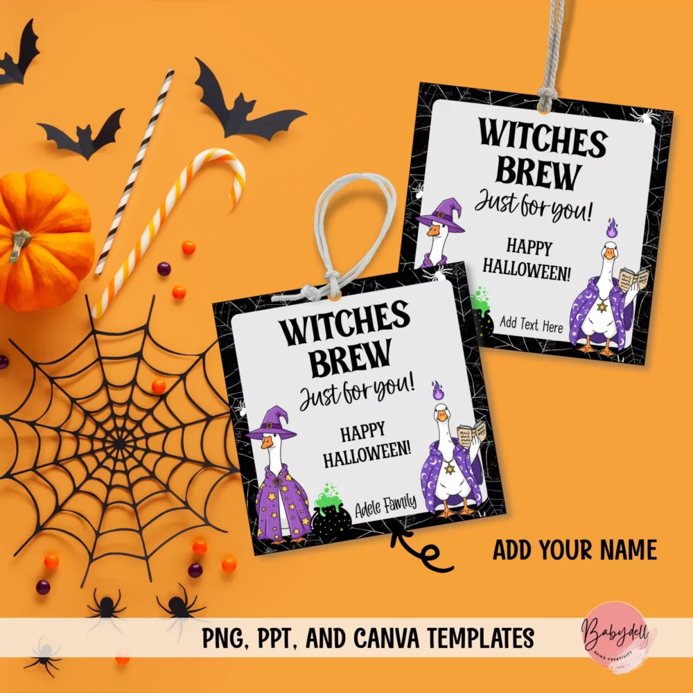 Colorful printable Halloween tags featuring playful designs for children's treat bags.