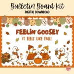 Colorful bulletin board kit featuring playful autumn-themed geese for classroom decor