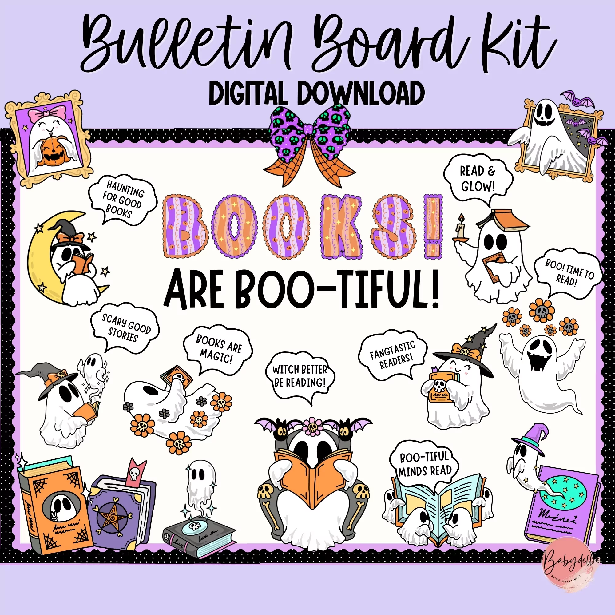 Printable Halloween Reading Bulletin Board Kit for Spooky Classroom Decor