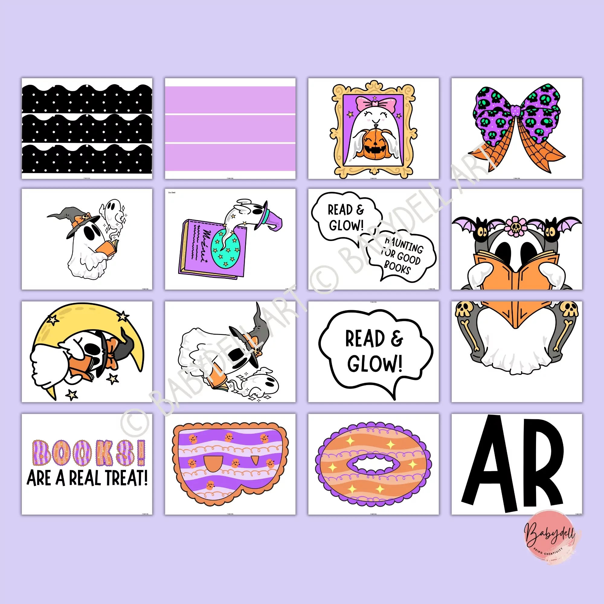 Halloween-themed bulletin board kit featuring ghosts, pumpkins, and reading elements 3. Caption: Transform your classroom into a spooky reading haven this Halloween! 4. Description: The Printable Halloween Reading Bulletin Board Kit is the perfect addition to your classroom decor, combining the festive spirit of Halloween with a love for reading. Featuring vibrant designs of ghosts, pumpkins, and playful literature-themed elements, this kit makes learning engaging and fun. Whether you're preparing for a classroom display or a seasonal reading challenge, this kit will inspire students to dive into their books with excitement!
