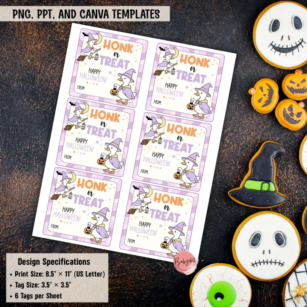 Colorful "Silly Goose" Halloween tags designed for kids' classroom treats.