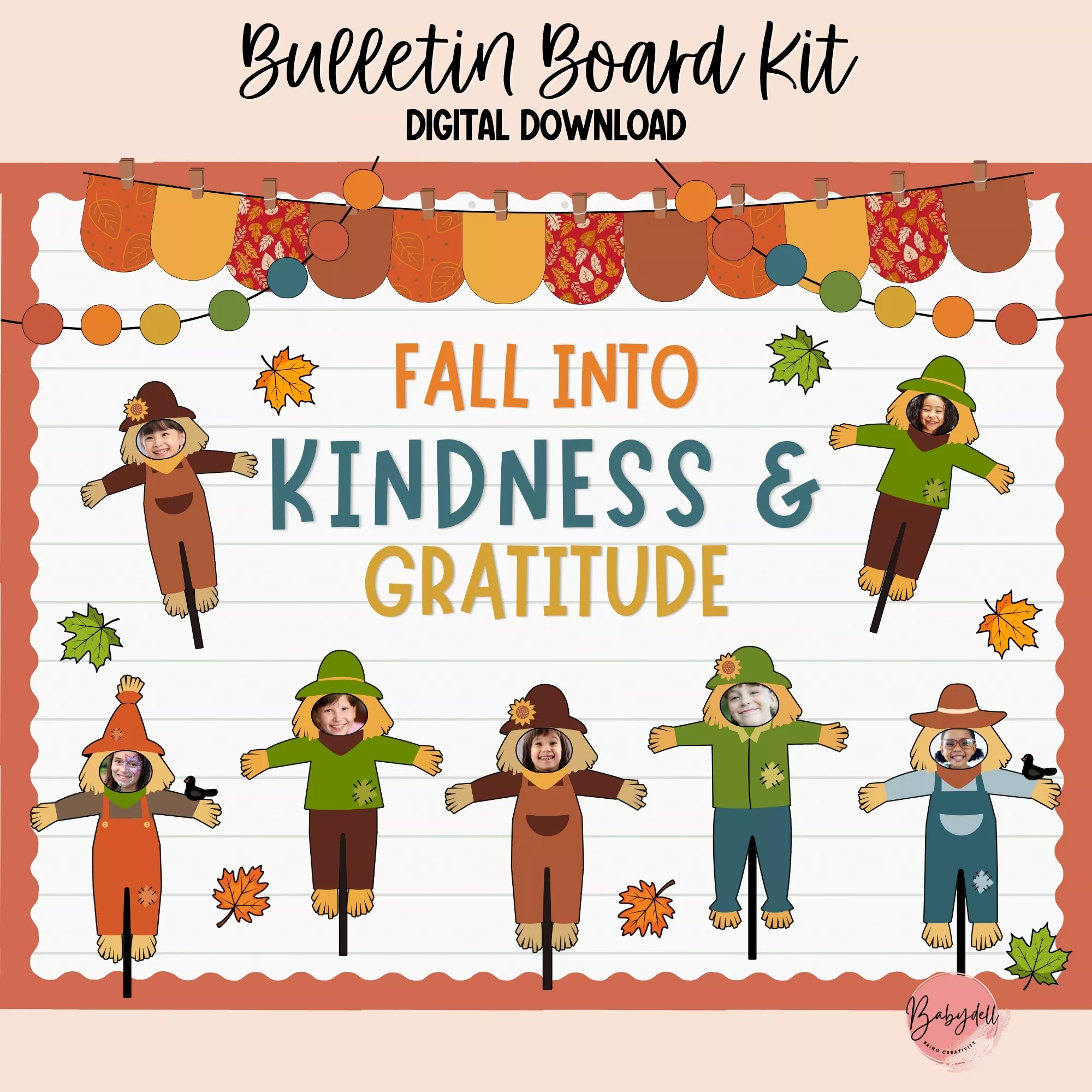 Editable Scarecrow Gratitude Bulletin Board Kit | Fall Classroom Photo Craft