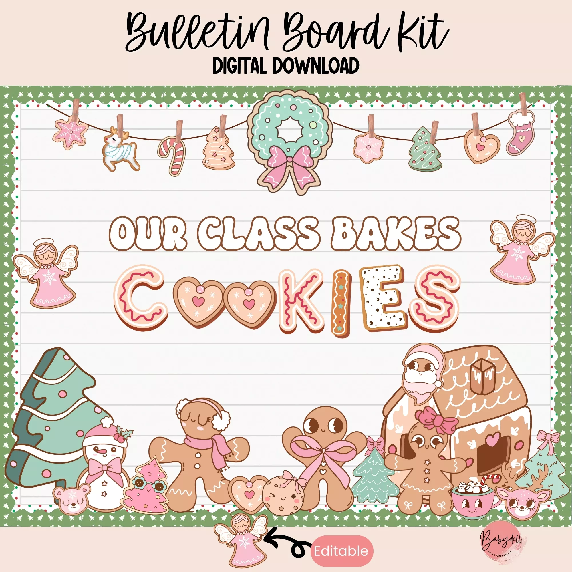 Gingerbread-themed bulletin board kit for classroom decorations
