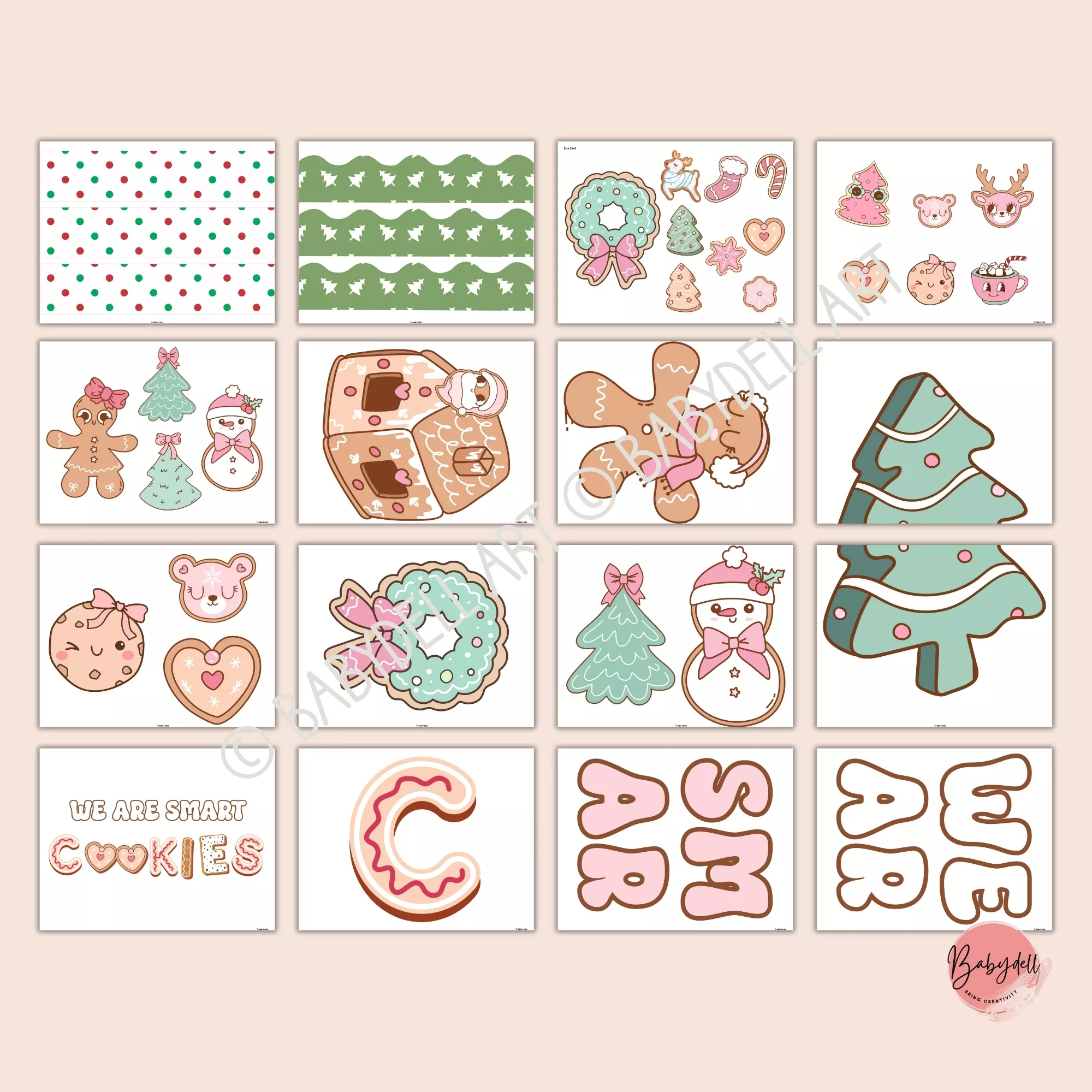 "Colorful Gingerbread Classroom Bulletin Board Kit featuring smart cookie characters"