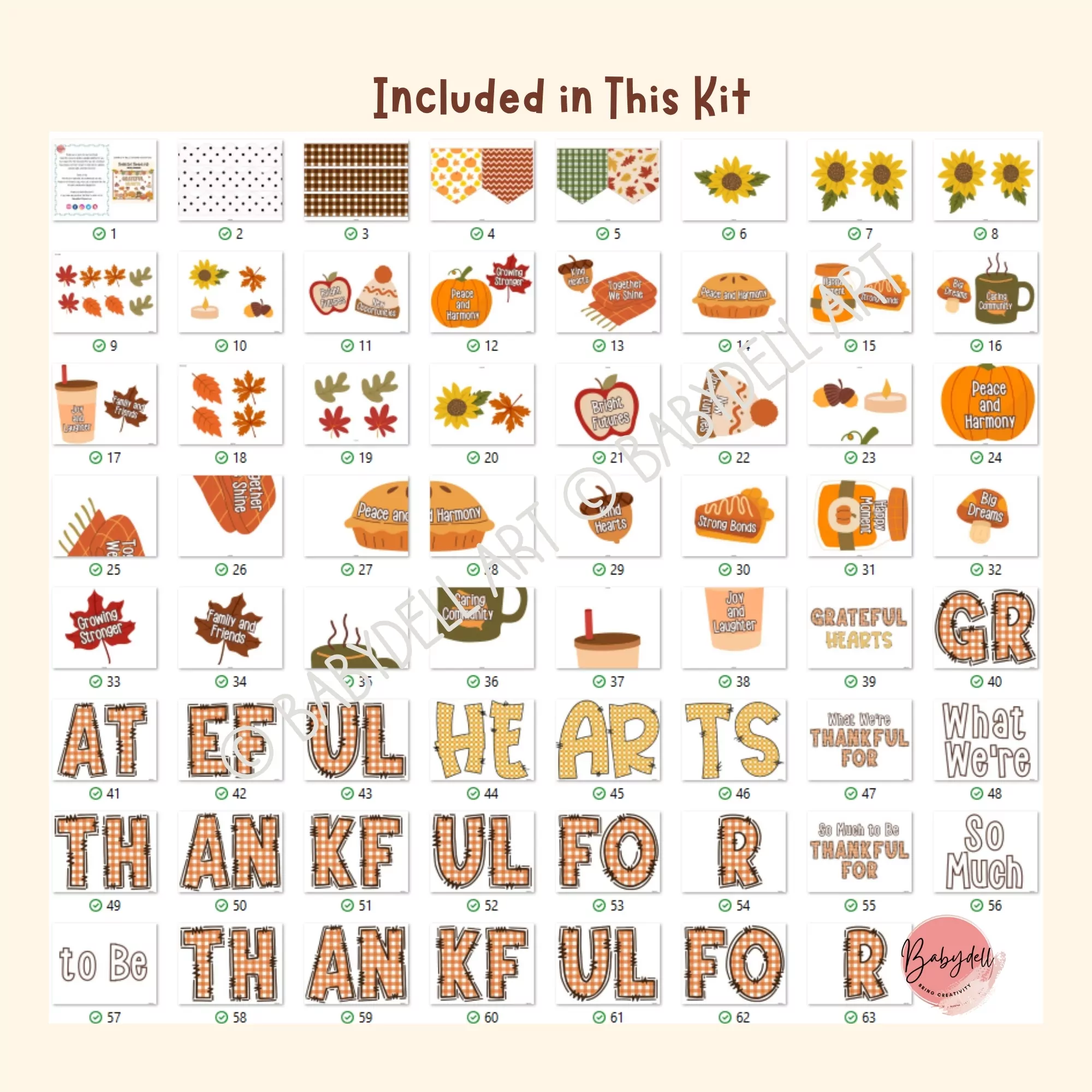 Colorful Thanksgiving-themed bulletin board kit featuring hearts and autumn elements.