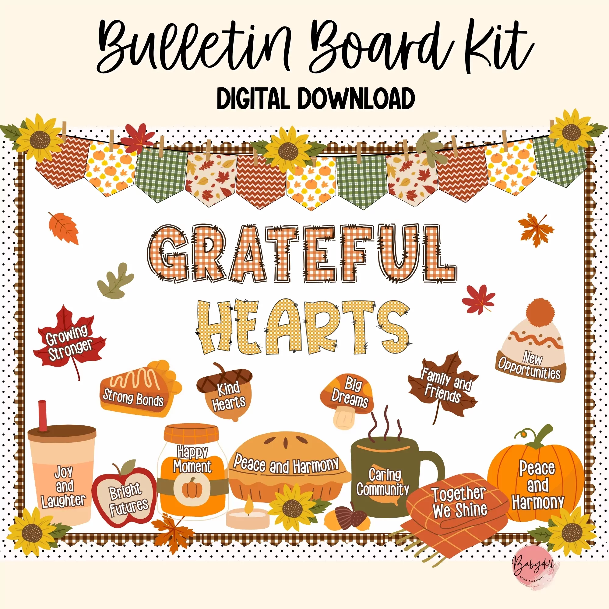 Grateful Hearts Fall Bulletin Board Kit | Printable Thanksgiving Classroom Decor