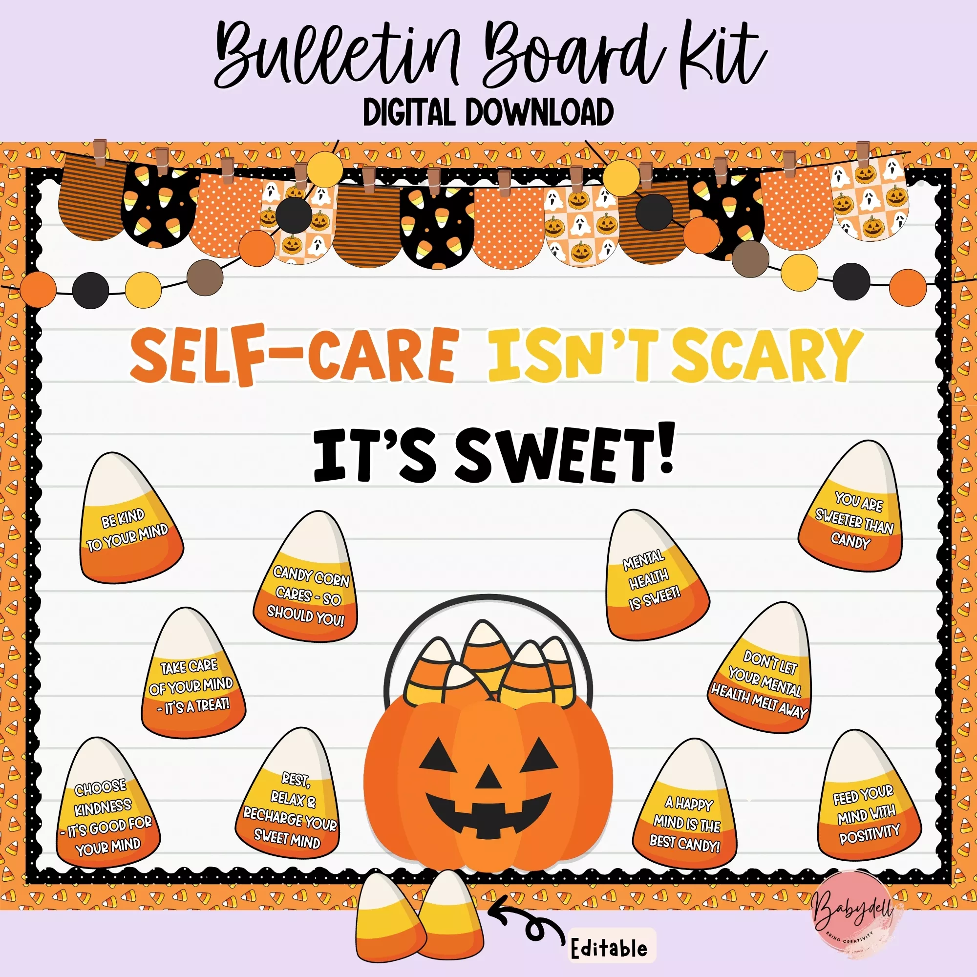 Editable Halloween Mental Health Bulletin Board Kit | Sweet Classroom Decor