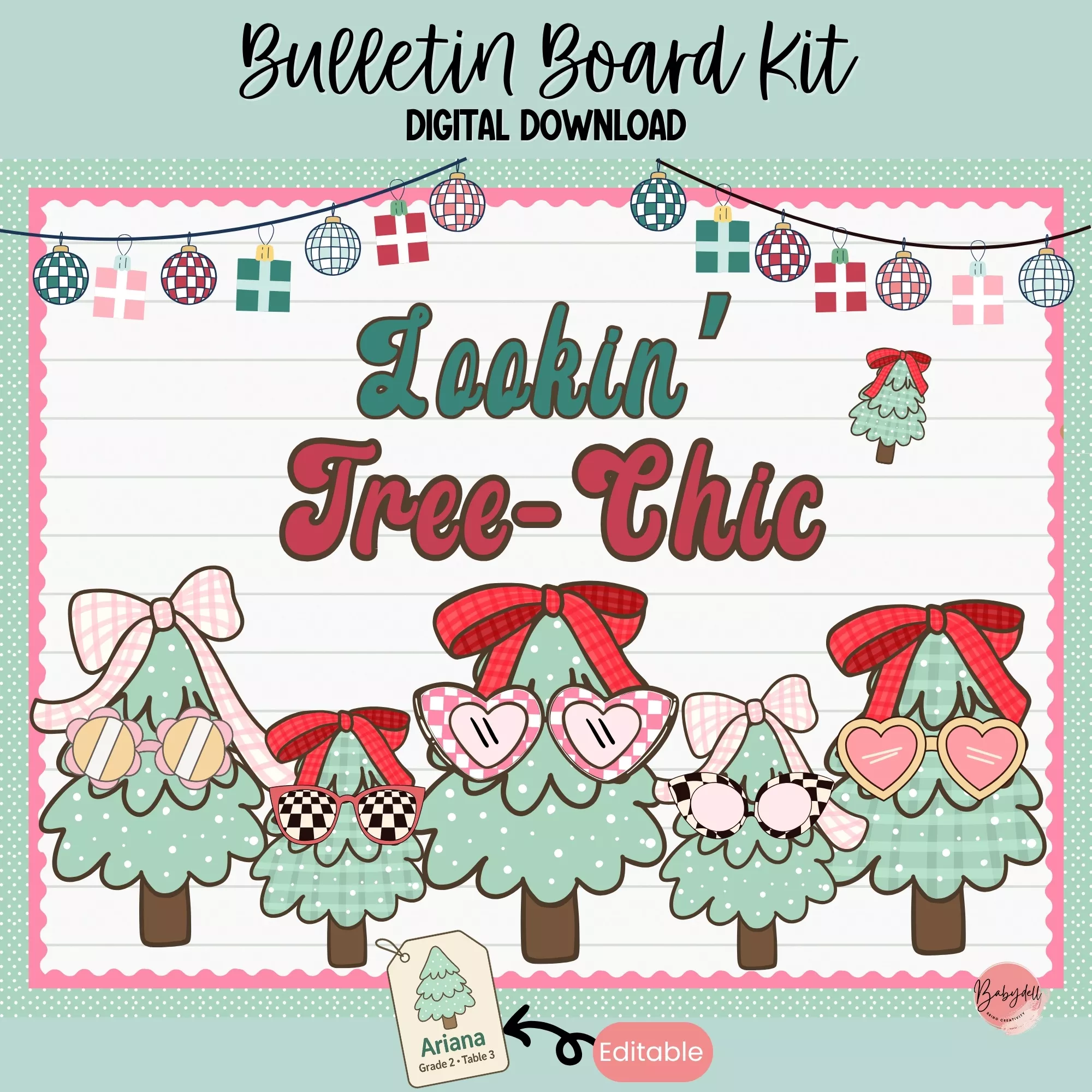 Editable Christmas tree bulletin board kit for classrooms