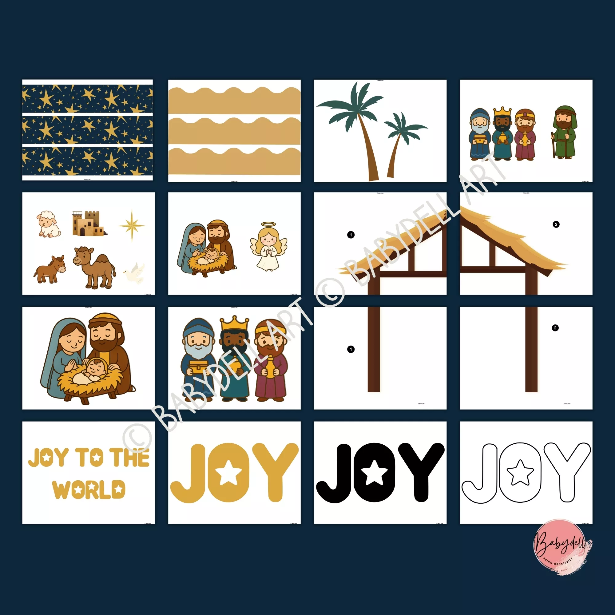 Colorful Nativity scene bulletin board kit for classroom decoration