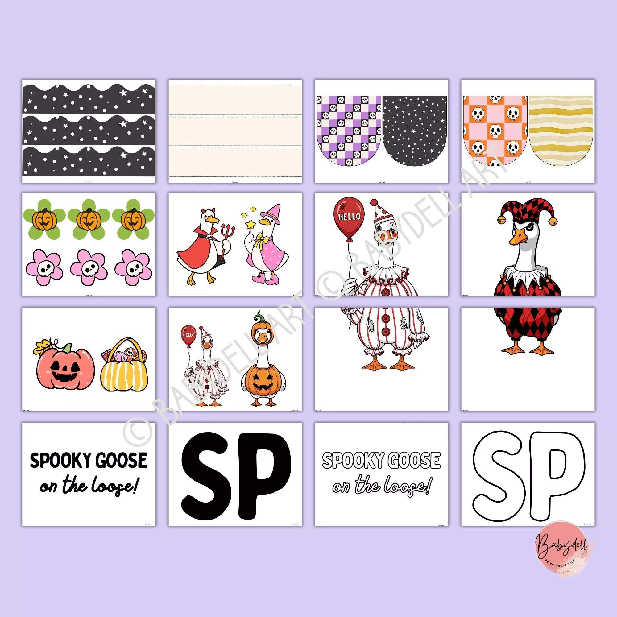 Colorful Halloween bulletin board kit featuring playful ghosts, pumpkins, and spooky elements.