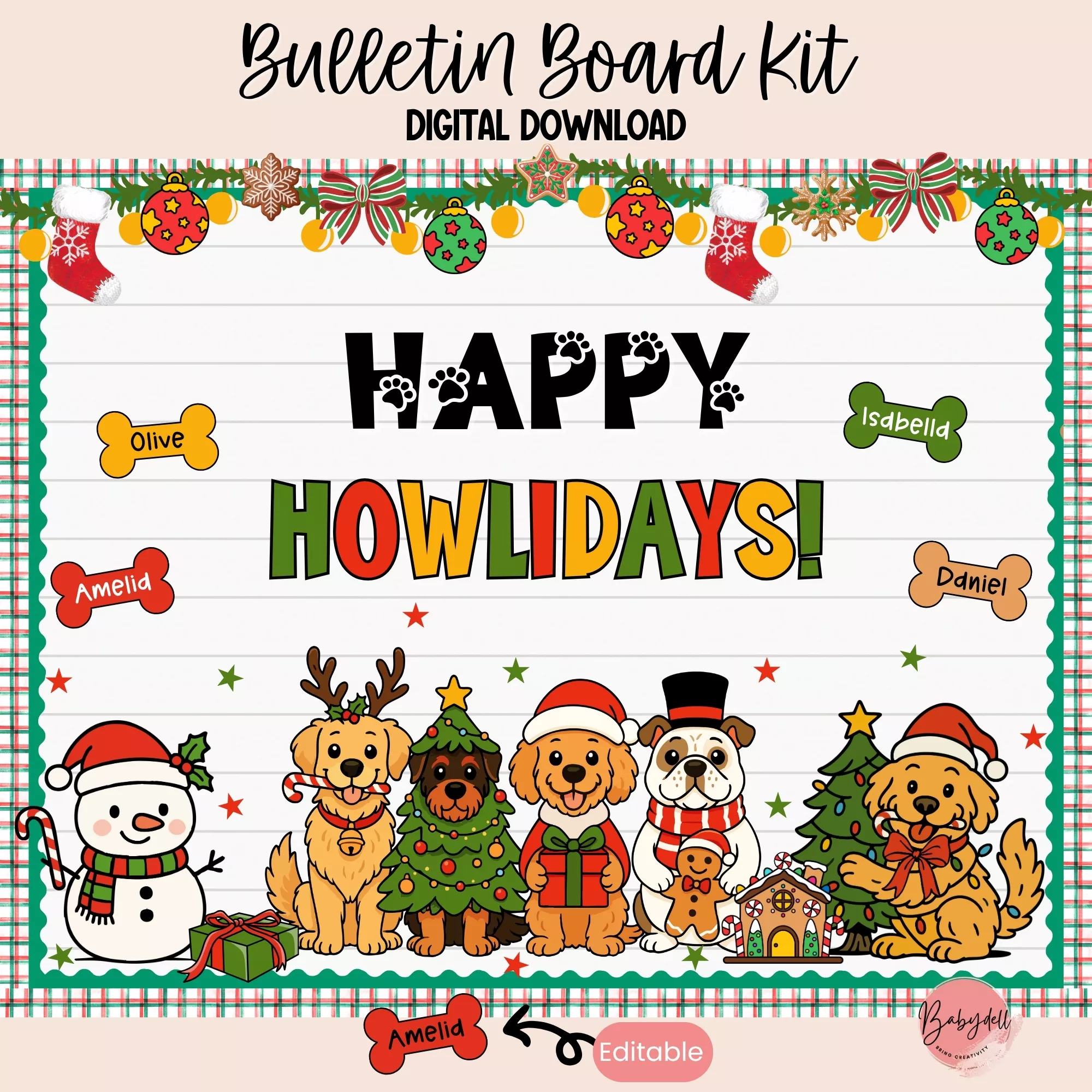 Happy Howlidays Bulletin Board Kit | Cute Dog Christmas Classroom Decor
