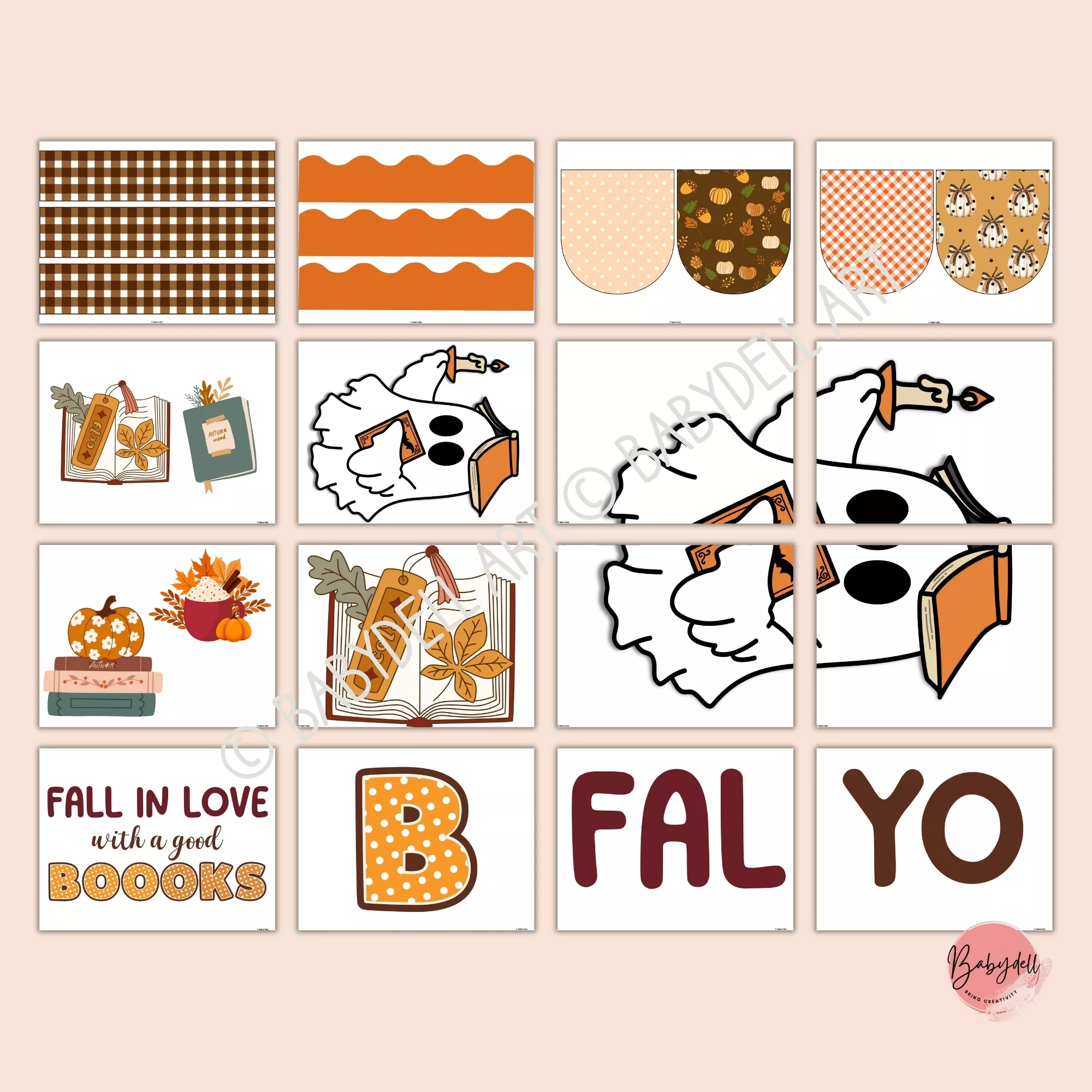 Fall-themed bulletin board kit featuring books and autumn decor for classrooms.