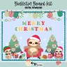 Colorful Christmas sloth bulletin board kit featuring festive decorations and mindful prompts.