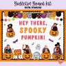 Colorful Halloween bulletin board kit featuring spooky pumpkins and classroom door decor.