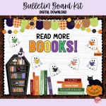 Editable Halloween ghost bulletin board kit for classroom decor featuring playful ghost designs.
