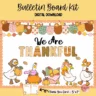 Colorful fall-themed bulletin board kit featuring a thankful goose and autumn leaves.