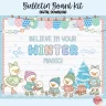 Colorful winter bulletin board featuring ice skating geese and the phrase "Cool to Be Kind."